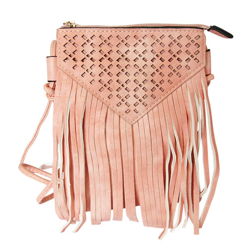 Shoulder tassel bags pale pink