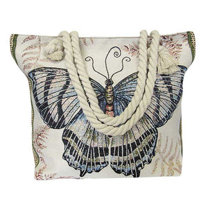Rope tote bag blue butterfly