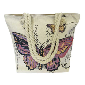 Rope tote bag purple butterfly
