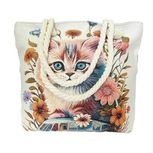 Rope tote bag kitten