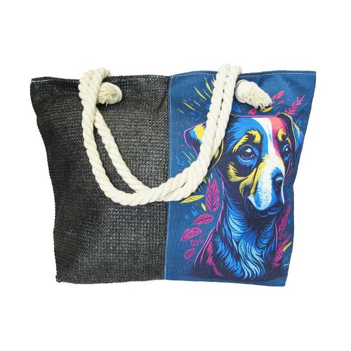 Rope tote bag dog art (large)
