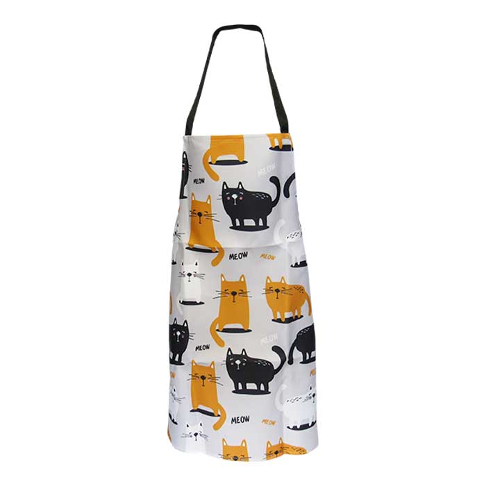 Cat print stripe white apron