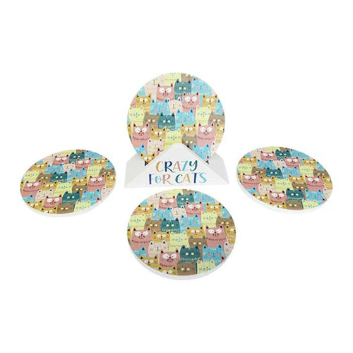 Cat round coasters Set of 4