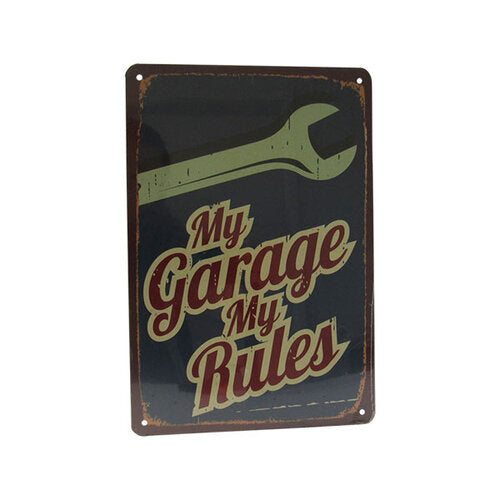 Art tin sign my garage rules