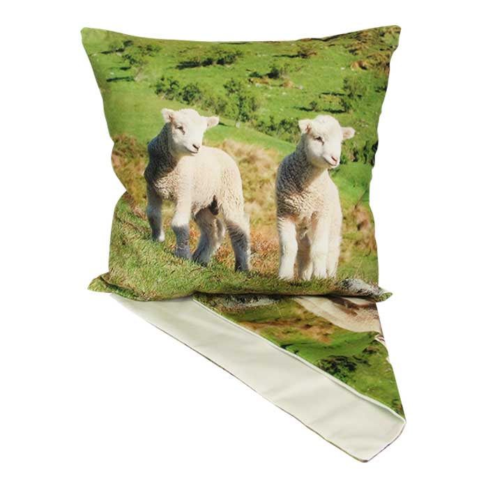 Lambs in field cushion cover
