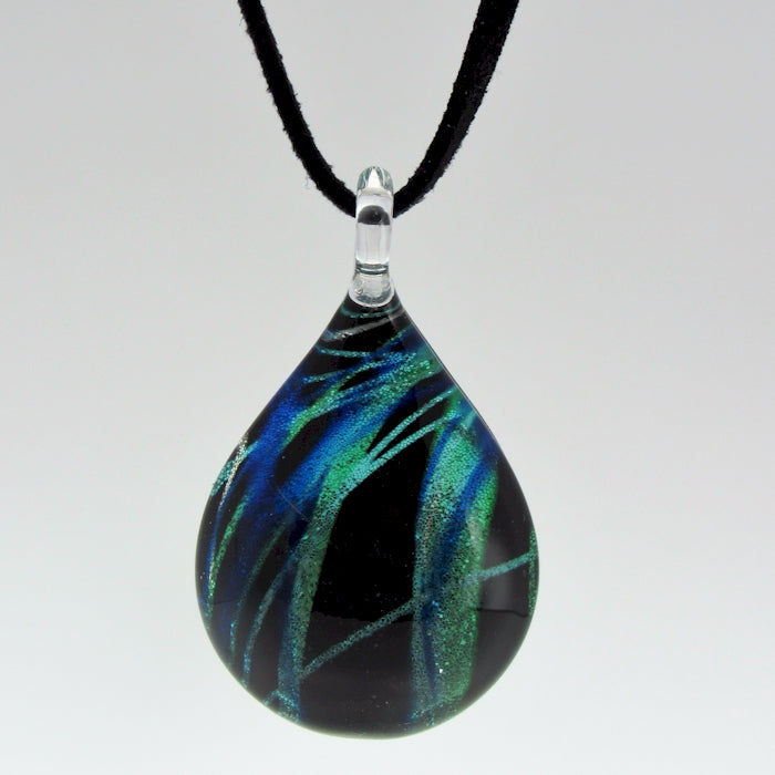Artisan glass hand-crafted lines pendant necklace