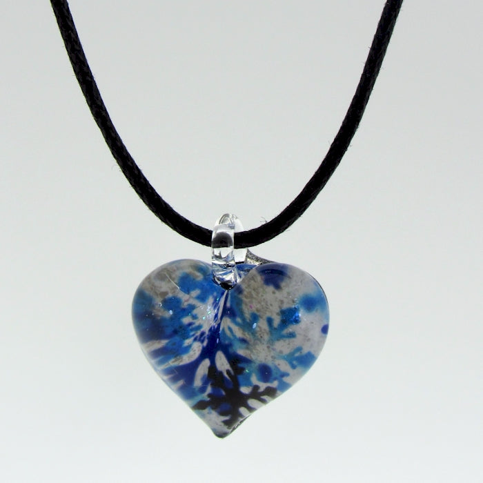 Artisan glass hand-crafted blue heart pendant necklace