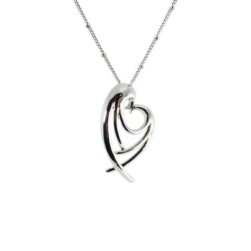 Angel wings rhodium heart necklace