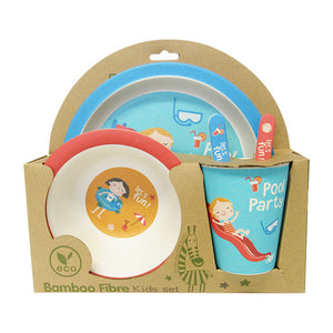 Bamboo round plate set "pool party"