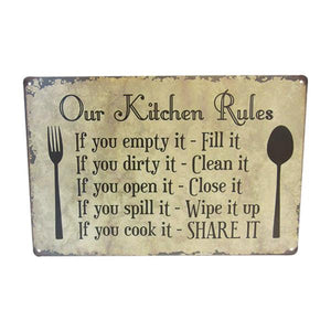 Art tin sign kitchen rules
