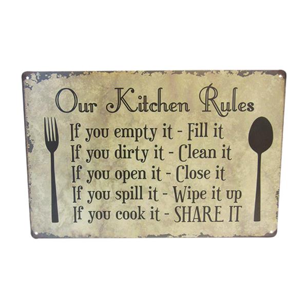 Art tin sign kitchen rules