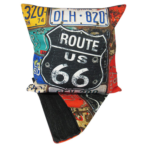 Route 66 plates cushion cover