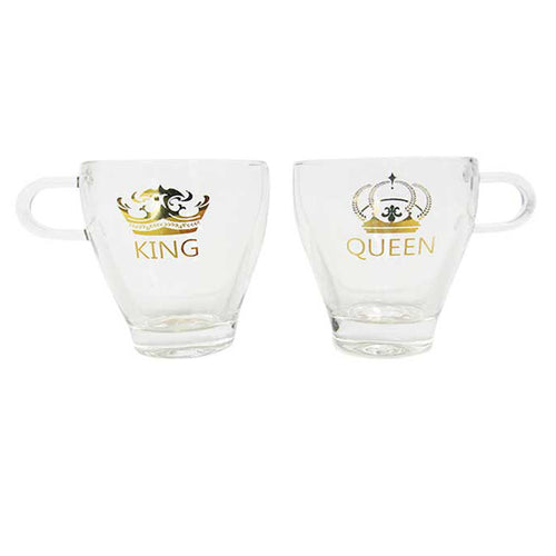 Glass coffee mugs x 2 King and Queen